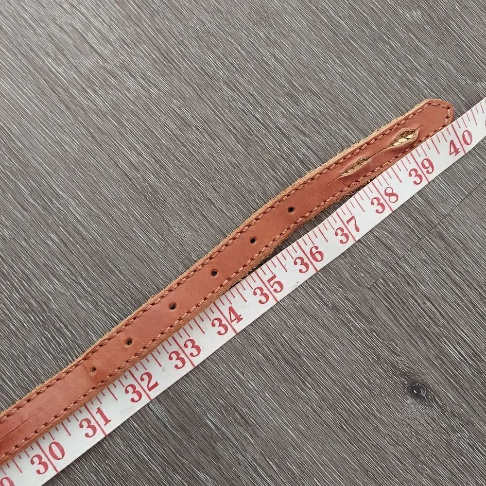 LP by Linea Pelle Brown Leather Skinny Belt Gold Sequin Accents Small